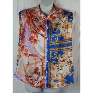 Women's Sleevless Scarf Print Satin Top Button Padded Shoulders Her.. Bottari M